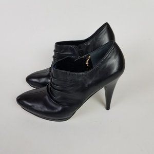 Nine West Cedar Grove Black Genuine Leather Ruched Zip Platform Ankle Booties
